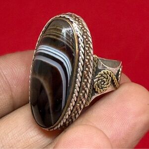 Vintage Natural Banded Agate Sterling Sliver Ring